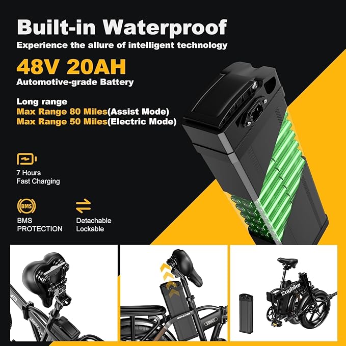 1000W Folding Electric Bike, 48V 20AH Large Removable Battery E Bike,30+MPH, 80 Miles Max Range, 20" Fat TireElectric Bike for Adults, Adult Electric Bicycles for CommuteBeach Snow