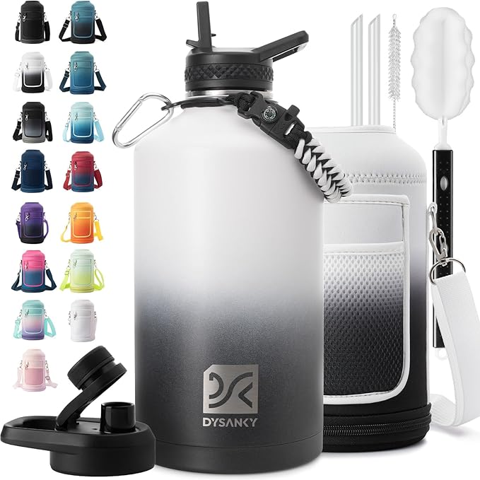 1 Gallon Water Bottle Insulated | Thickened Stainless Steel Vacuum Metal Water Jug | Portable Sports Large for Gym and Hiking with Straw, Carrier Bag, Handle Strap | BPA-Free 128 oz