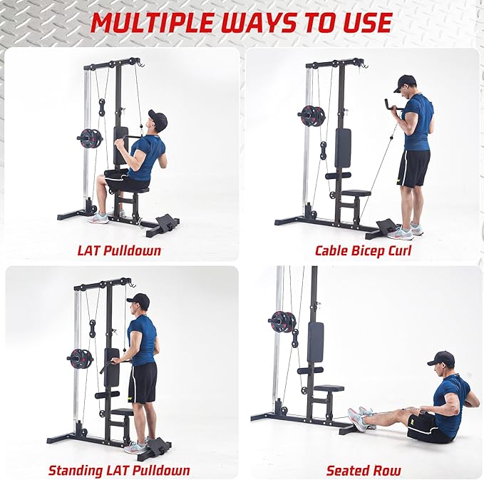 LAT Pulldown Machine, Multi-Functional Cable Machine with High and Low Pulley Station, Row Cable Machine Home Gym with Leg Support, Tricep Workout Equipment