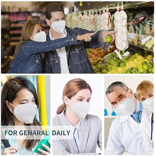 LEMENT 50PCS KN95 Face Mask 5 Layer Breathable with Elastic EarLoops Cup Dust Safety Masks(White,Black,Grey)