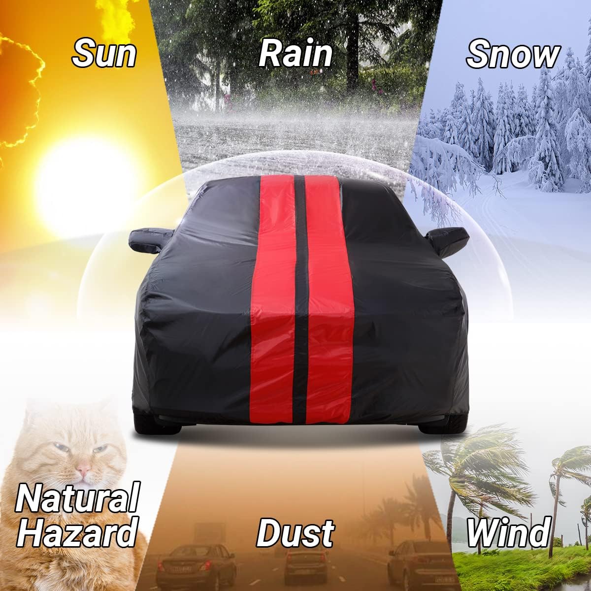 iCarCover Custom Car Cover Compatible with Challenger 2008-2024, Waterproof All-Weather Rain Snow UV Sun Protector Full Exterior Indoor Outdoor Car Covers, Stripe (Black/Red)