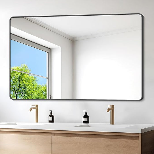 36" x 55"Bathroom Mirror, Matte Black Wall Mirror with Metal Frame, Decorative Rectangular Vanity Mirror for Bedroom Bathroom Living Room Entryway (Horizontal/Vertical)