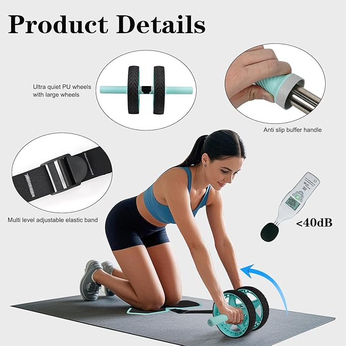 2025 New Double-Wheel Ab Roller for Core Training – Rebound Design with Adjustable Elastic Band, Silent Non-Slip Wheels, Detachable Build, Knee Pad & Bands – Home Gym Gear for Men/Women