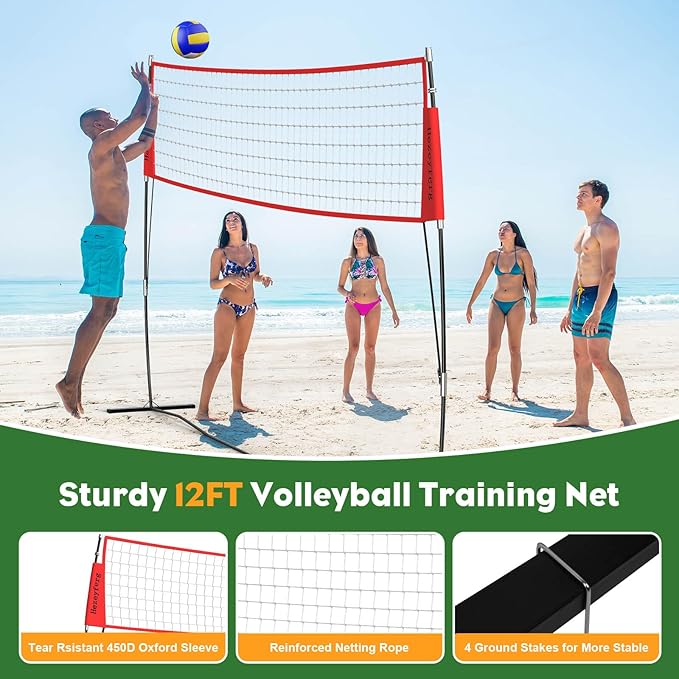 20FT/12FT Freestanding Volleyball Training Net, 5 Height Adjustable Portable Volleyball Net System, Quick Setup Practice Set for Indoor or Outdoor Use