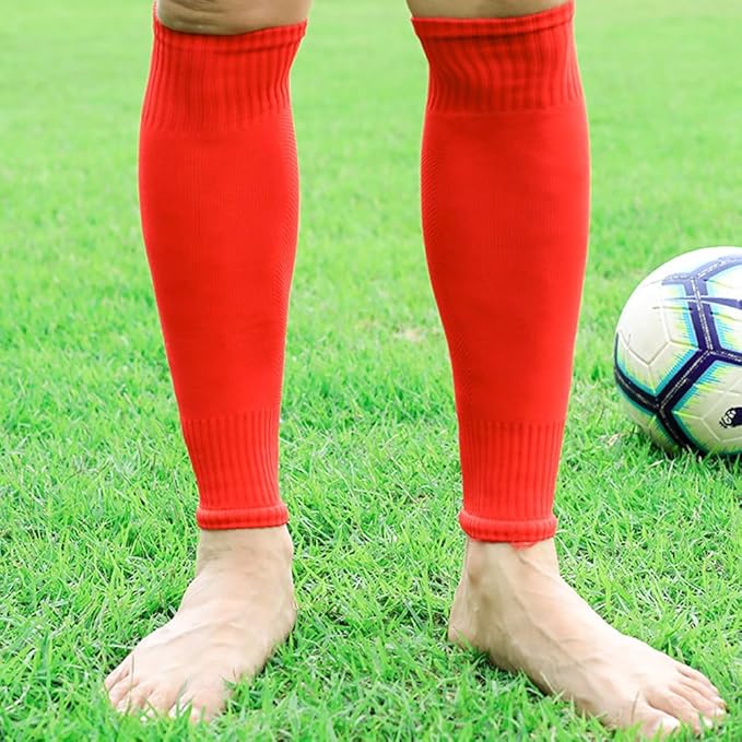 2 Set Anti-Slip Grip Soccer Socks with Shin Guard Sleeves, Sports Athletic Socks for Men Women