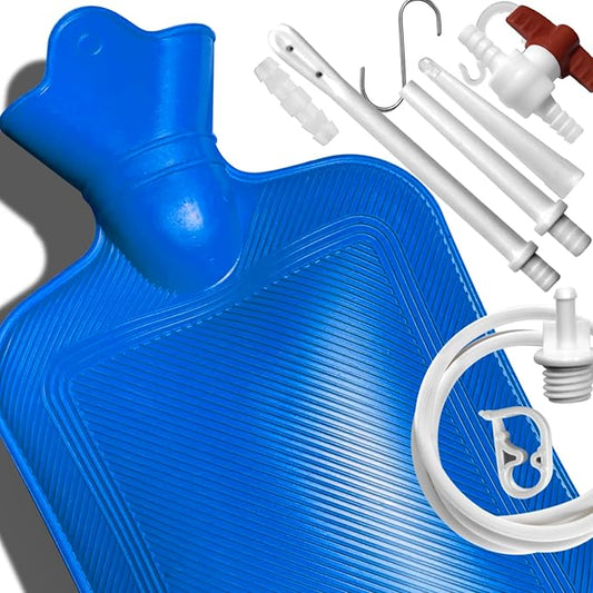 2 L Home Enema Bag Kit with 2 Enema Tips,60 inch Long Silicone Hose, Controlable Water Flow Valve, Hot-Water Bottle for Colon Cleansing Enemas (Upgraded-Blue)