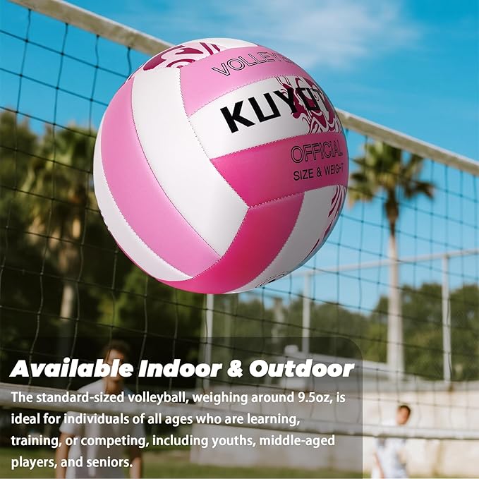 KUYOTQ Official Size 5 in&Outdoor Beach Volleyball,3MM Thickened Surface Soft Leather Youth Womens Mens Volleyball for Game Gym Training(Deflated)