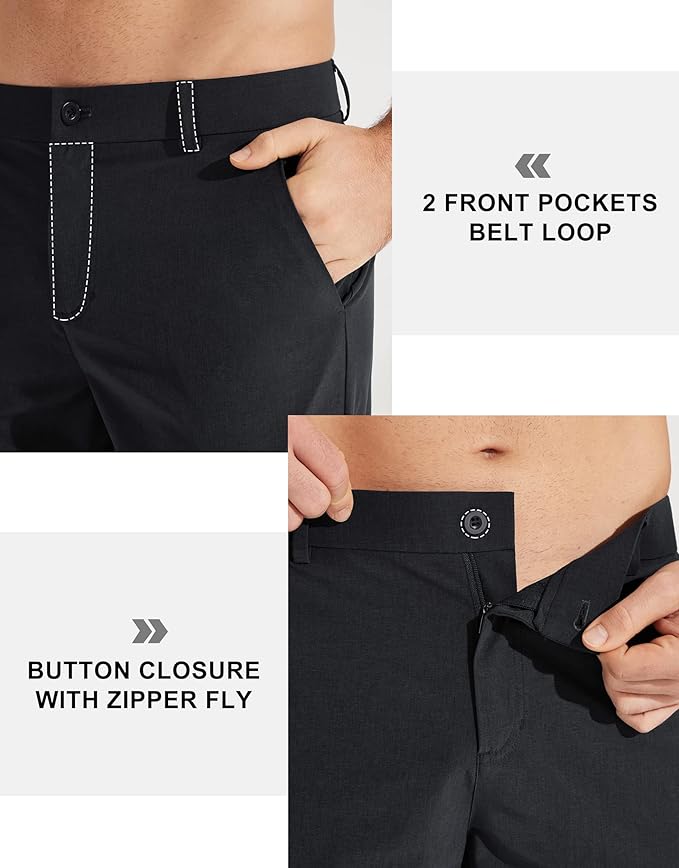 Libin Mens Golf Pants Stretch Work Dress Pants 30"/32"/34" Quick Dry Lightweight Casual Comfy Trousers with Pockets