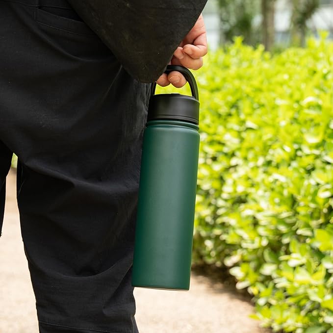 22oz Stainless Steel Bottles with 3 Lids Sport Insulated Water Bottle,Army Green