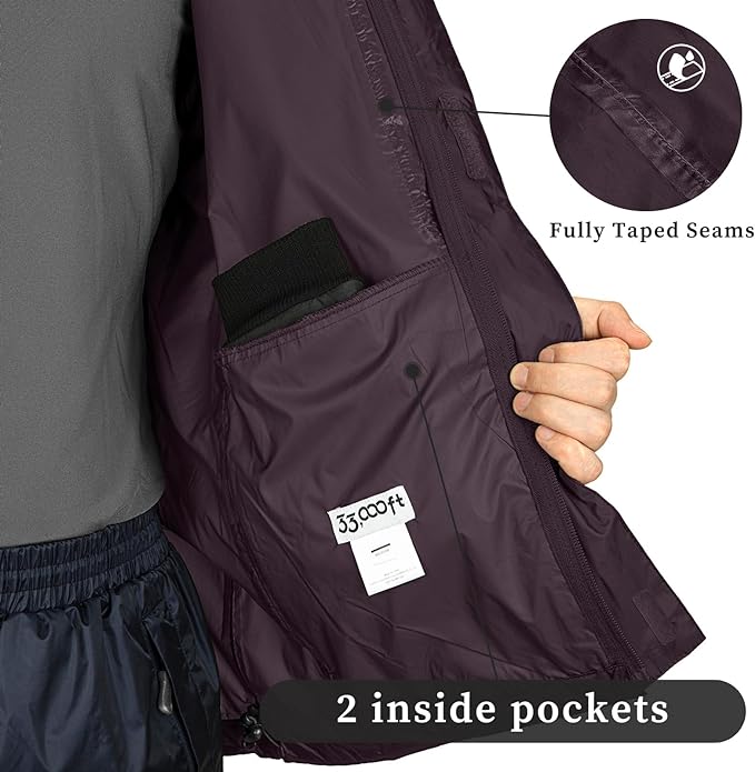 33,000ft Packable Rain Jacket Men's Lightweight Waterproof Rain Shell Jacket Raincoat with Hood for Golf Cycling Windbreaker