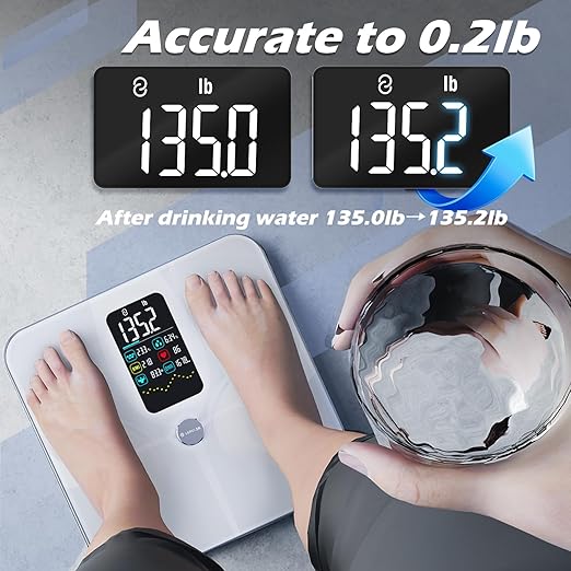 Lepulse Smart Weight Scale With BMI Body Fat Muscle Mass, 4.68" Large Display With Trend, High Accurate 22 Composition Scale With Heart Rate, Bathroom Scale With App, White