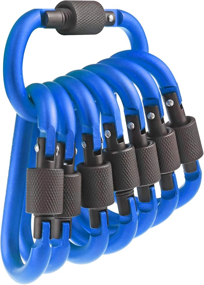 10 Pack Aluminum D Ring Key Rings Hiking Clips Locking Carabiner for Hiking Camping Fishing and Outdoor Use，Clips with Screw Gate Multicolored