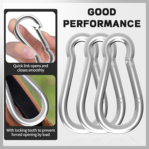 200PCS M5 Spring Snap Hook Carabiner, 2IN Heavy Duty Galvanized Steel Carabiner Clip, 220LBS Holding Capacity Spring Clips for Hammock Swing Outdoor Travel