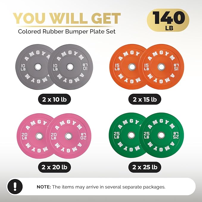 2 Inch Bumper Plates，10-500lbs，Barbell Rubber Olympic Weight Plates Set for Home Gym, Strength Training & Weight Lifting, Multiple Options Colors