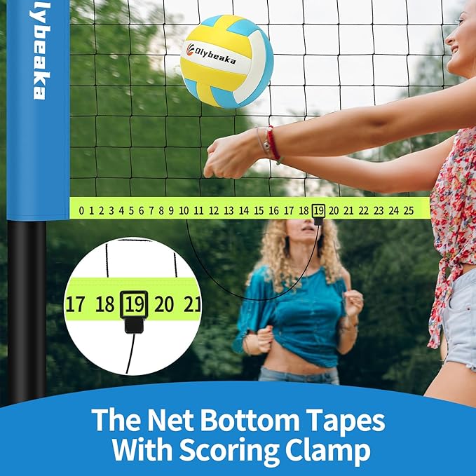 20FT Outdoor Volleyball Net Set System for Backyard Beach with Anti-Sagging Net, Iron Adjustable Height Poles, Soft PU Volleyball and Pump, Carry Bag - Instant Set Up & Durable