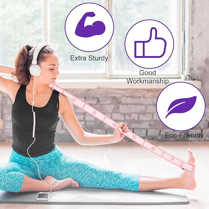 2 Pcs Yoga Stretching Strap Elastic Strap with Loops for Physical Multi-Loops Adjustable Exercise Bands Therapy Dance Yoga Pilates Gymnastics Flexible Pilates Stretch Band for Women Men
