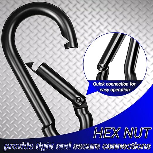3" Heavy Duty Spring Snap Hook Carabiners, M8 5/16" Galvanized Steel Black Carabiner Clip, Quick Link Keychain for Hammock Swing Set Outdoor Travel Camping Fishing Hiking（5 Pack）