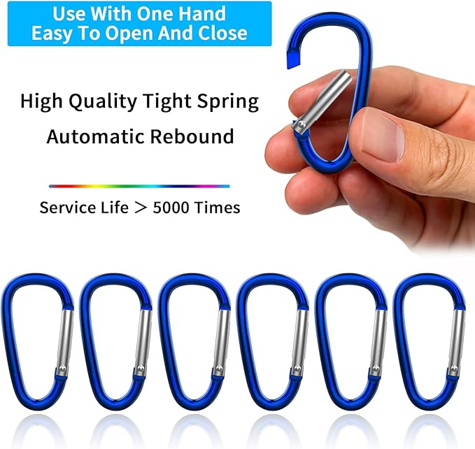 30PCS Aluminum Carabiner Clips, 2" D Shape Spring Snap Hooks Carabiner with 30PCS Keyring Keychain Hook