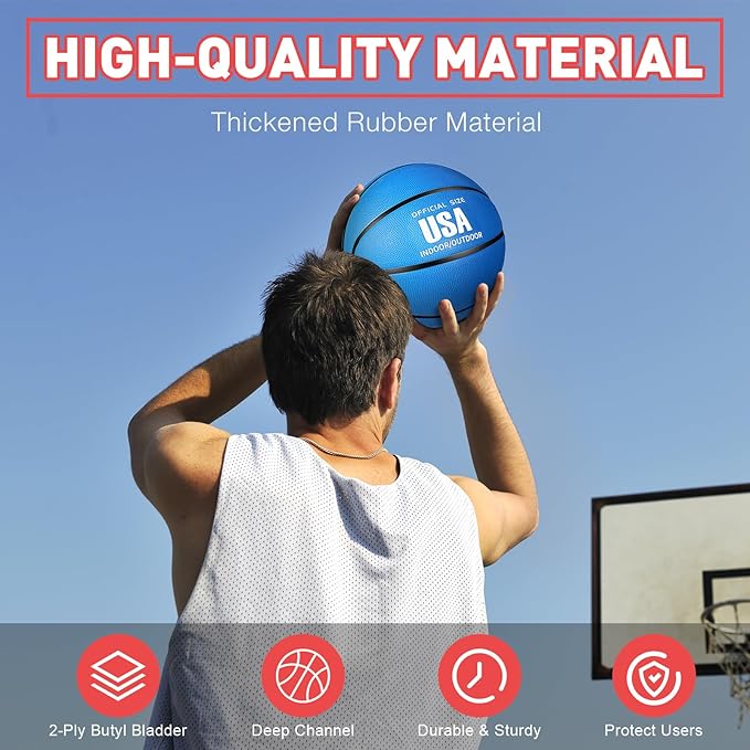 Libima 4 Pcs Rubber Basketball with Pump Official Size Indoor Outdoor Basketball Game Practice Training Kid Teen Women Men Streetbball Sport Gift Back to School
