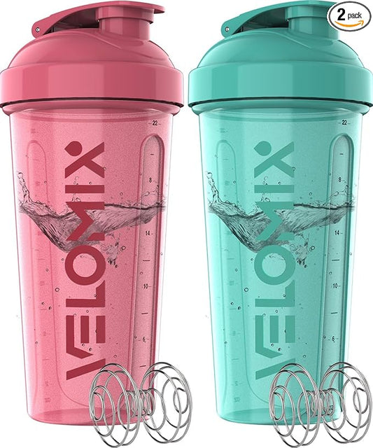 '-2 Pack- 28 oz Protein Shaker Bottles for Protein Mixes - 2x Wire Whisk | Leak Proof Shaker Cups for Protein Shakes | Protein Shaker Bottle Pack (Pink/Turquise)
