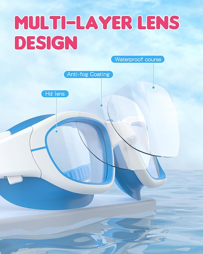Kids Swim Goggles,Swimming Goggles for Kids 6-14, Anti-Fog UV Protection Pool Glasses for Boys Girls