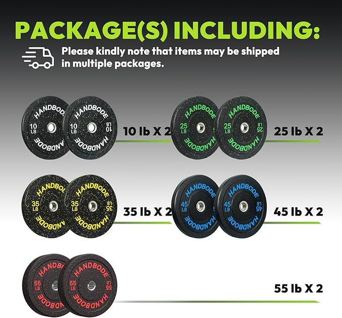 2-Inch Bumper Plates High Bounce, Olympic Weight Plate Set 45/100/160/190/260/300lb, Barbell Weight Plates Set for Home Gym, Colored Weights Rubber Strength Training Plate for Weight Lifting