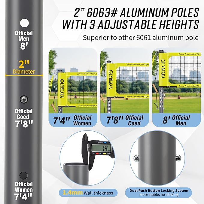 2025 Outdoor Professional Volleyball Net Set for Backyard Beach with Tetoron Net, Adjustable 2" Aluminum Poles, PU Volleyball,Carry Bag - Easy Setup & Anti-Sagg with 2 Tension Adjusters