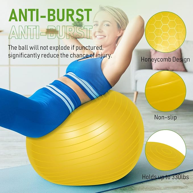 Leyndo 2 Pcs Yoga Ball Exercise Ball Large 26 Inch Exercise Anti Burst Birthing Fitness Ball with Pump, 26 Inches/ 65 cm for Improved Posture, Balance, Yoga, Pilates, Training