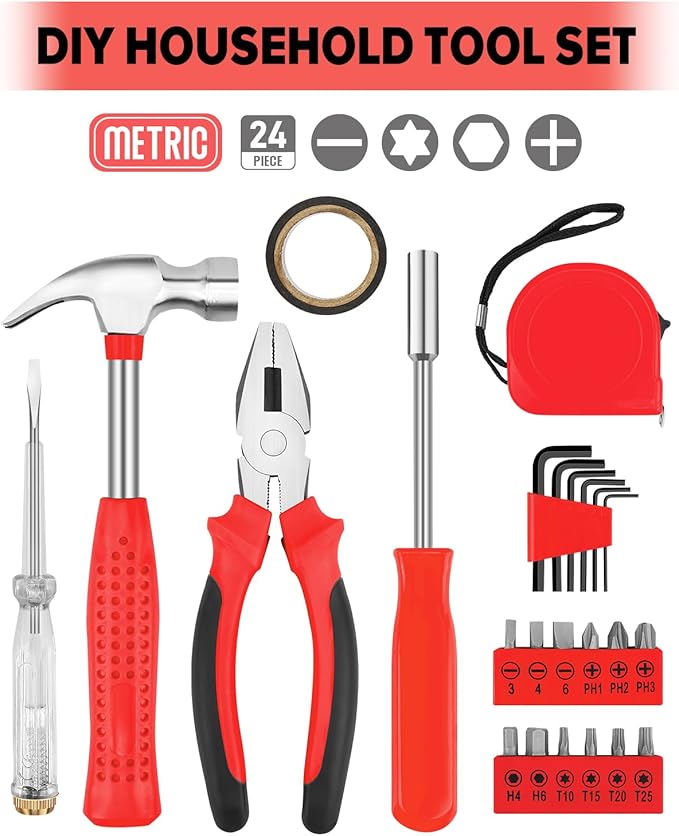24pcs Home DIY Tool Kit for Household, Office & Garage - General Repair Small Hand Tool Set with Storage Case