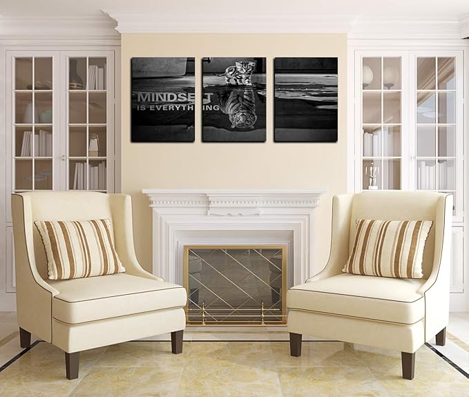 3 Panels Mindset is Everything Motivational Canvas Wall Art Inspirational Entrepreneur Quotes Poster Print Artwork Painting Picture for Framed Home Decoration Living Room office bedroom 72''W x 36''H