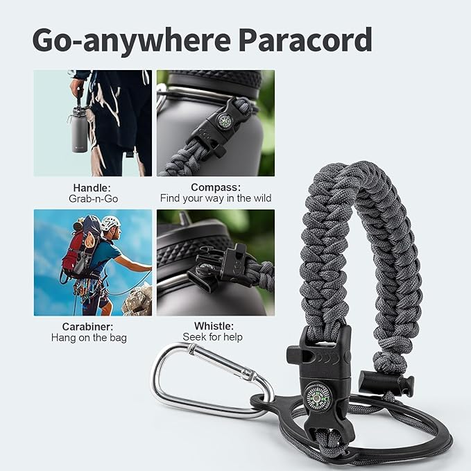 32 oz Insulated Water Bottle with Straw (Cold for 48 Hrs), Stainless Steel Triple Wall Vacuum Sports Water Jug, Leakproof Hydro Cup Flask with Paracord Handle & Straw Spout Lids & DIY Stickers