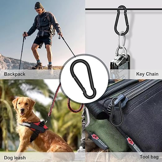 KINLINK 25 Pack Black Carabiner Clip, 1.97 inch Heavy Duty Spring Snap Hook, Small Caribeener Clips for Outdoor Camping, Swing Set, Hammock, Hiking Travel, Fishing, Quick Link Keychain