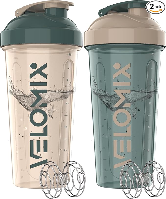 '-2 Pack- 28 oz Protein Shaker Bottles for Protein Mixes - 2x Wire Whisk | Leak Proof Shaker Cups for Protein Shakes | Protein Shaker Bottle Pack | Shakers for Protein Shakes-Blue&Beige