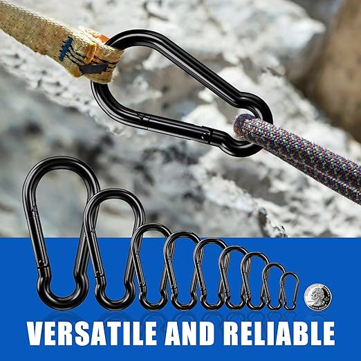 KINLINK 20 Pack Black Carabiner Clip, 3.54 inch Heavy Duty Spring Snap Hook, Caribeener Clips for Camping, Hiking, Travel, Fishing, Quick Link Keychain, Water Bottle, Backpack