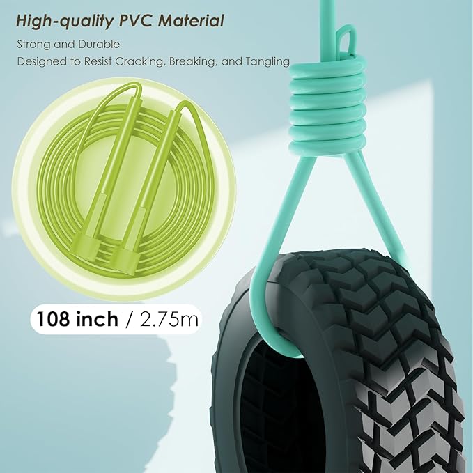 2 Pack Jump Rope for Fitness, Speed Rope Skipping Rope for Men, Kids and Women, Jumping Rope for Workout, Tangle-Free PVC Long Jump Rope Set, Adjustable Exercise Jumping Rope Boxing for Adult