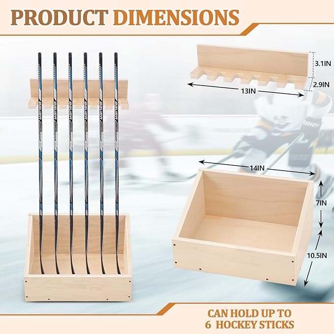 Leinuosen Hockey Stick Holder Wall Mounted and Vertical 2 in 1 Wooden Ice Hockey Rack Organizer Storage and Display Large Capacity Organizer Holds up to Sticks for Player Gifts