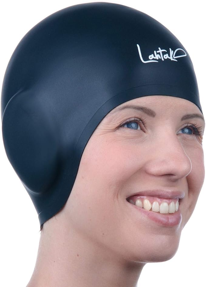 3D Swim Caps - Ear Protection Swimming Cap for Women & Men - Silicone, Waterproof - Fits Long & Short Hair - Adult & Youth