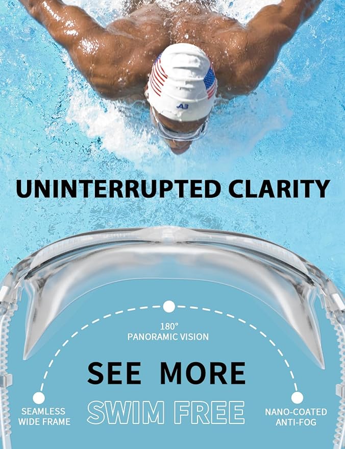180°Panoramic Swim Goggles Adult, Ultra-Comfort Liquid Silicone Anti-Fog/UV Pool & Outdoor Women Men Youth