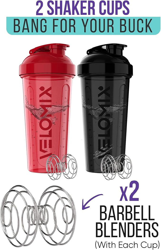 '-2 Pack- 28 oz Protein Shaker Bottles for Protein Mixes - 2x Wire Whisk | Leak Proof Shaker Cups for Protein Shakes | Protein Shaker Bottle Pack | Shakers for Protein Shakes - Black&Red
