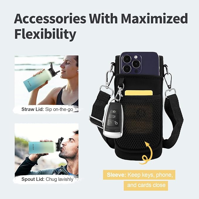 32 oz Insulated Water Bottle with Straw (Cold for 48 Hrs), Stainless Steel Triple Wall Vacuum Sports Water Jug, Leakproof Hydro Cup Flask with Paracord Handle & Straw Spout Lids & DIY Stickers