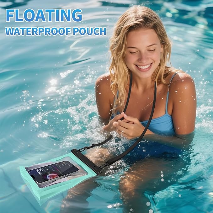 Large Waterproof Phone Pouch [with Sealing Strip], Cell Phone Dry Bag for iPhone Galaxy All Phones, Floating Water Proof Bag for Beach Water Park Green