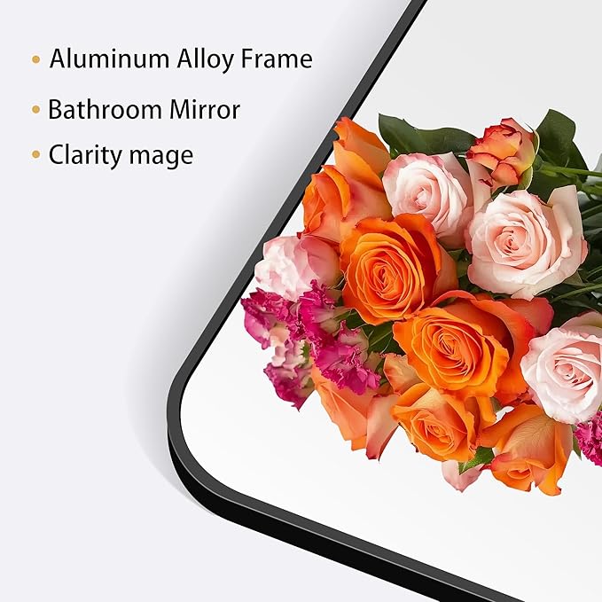 24" x 55"Bathroom Mirror, Matte Black Wall Mirror with Metal Frame, Decorative Rectangular Vanity Mirror for Bedroom Bathroom Living Room Entryway (Horizontal/Vertical)