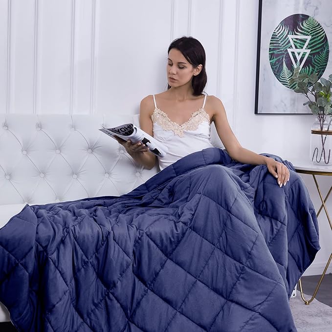 L'AGRATY Weighted Blanket - 60"x80" 20lbs Cooling Breathable Heavy Blanket Microfiber Material with Glass Beads for Adult All-Season Summer Fall Winter Soft Thick Comfort