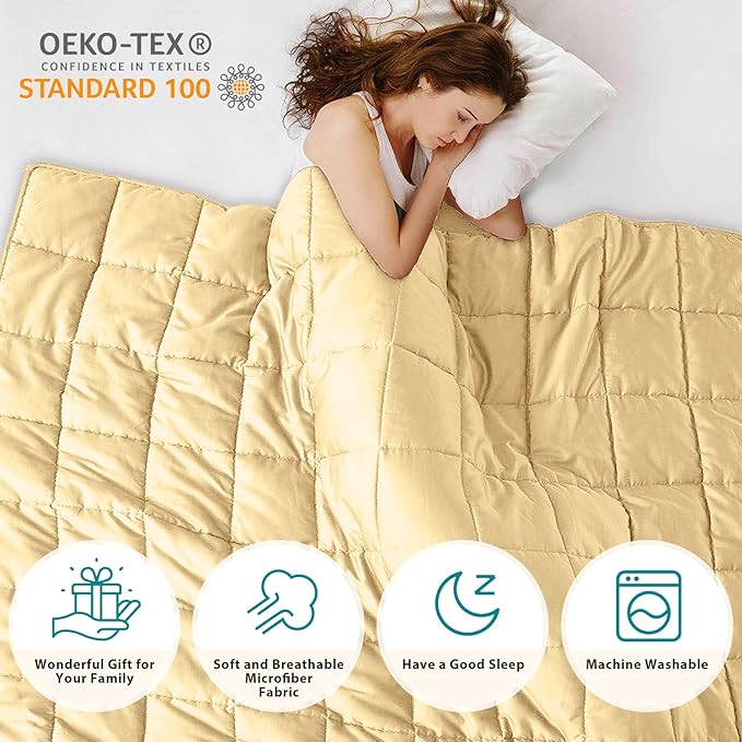 L'AGRATY Weighted Blanket - 48"x72" 15lbs Cooling Breathable Heavy Blanket with Glass Beads for Adult All-Season