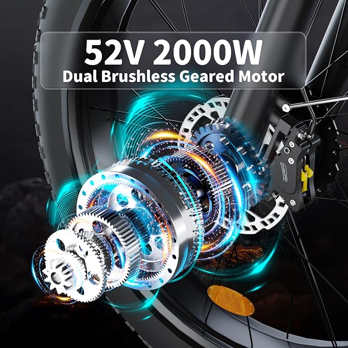 2000W(Peak 3000W) Electric Bike for Adults，Dual Motor E Bike 35MPH 80 Mile with 52V 22.4AH（1164WH Battery, 26” Fat Tire All Terrain Ebikes,Full Suspension Long Range E Bikes