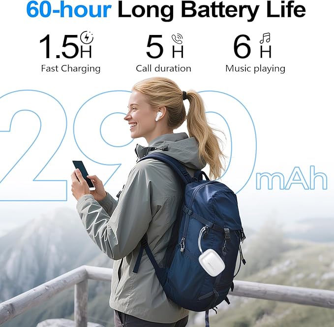 kurdene Wireless Earbuds Bluetooth 5.4 Headphones 60H Playtime Deep Bass Stereo Ear Buds with Mic Comfort Lightweight in Ear Earphones for Workout/Running White