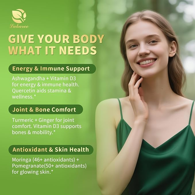 12-in-1 Lipsomal Moringa Leaf Drops with Ashwagandha Turmeric Quercetin, 98% Absorption & 30:1 Pure Moringa Extract for Energy Immune Joint Digestive Support, Vegan Non-GMO Gluten-Free