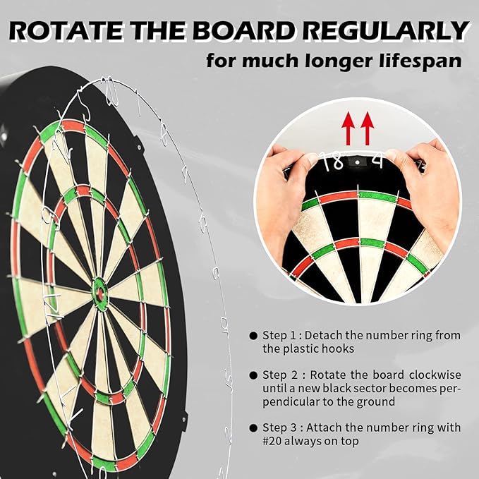 LinkVisions Dartboard with Staple-Free Bullseye, 18g Steel Tip Darts Set,12 Steel Tip Darts 18g, Dartboard Mounting Kits Included