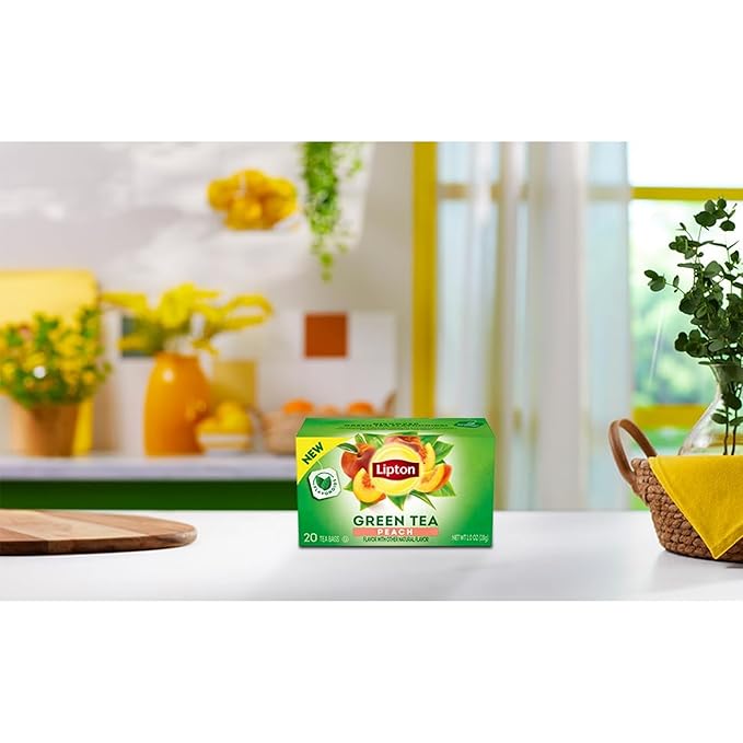 Lipton Peach Green Tea Bags, Flavored, Unsweetened Teabags for Hot Tea or Peach Iced Tea with Caffeine and Flavonoids, 120 Total Tea Bags (20ct - Pack of 6)