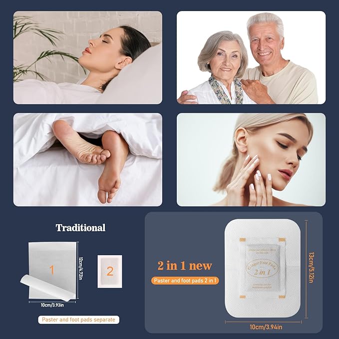 2 in 1 Foot Pads, 20 Pads Tear and Use Pure Ginger Bamboo Wormwood Foot Pads, Bigger Adhesive ''Stay in Place'' Goodnight Pads